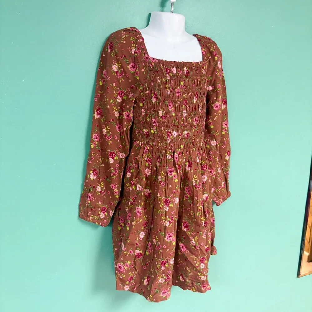 NWT Children’s Place Rust & Pink Floral Boho Long Sleeve Smocked Dress S 5/6 NEW